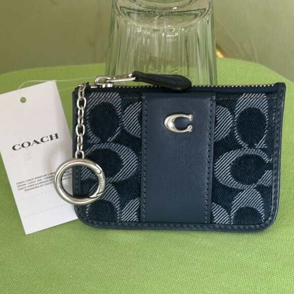 COACH MINI SKINNY ID CASE IN SIGNATURE DENIM:NWT DEEP BLUE CAN65 - Picture 3 of 13